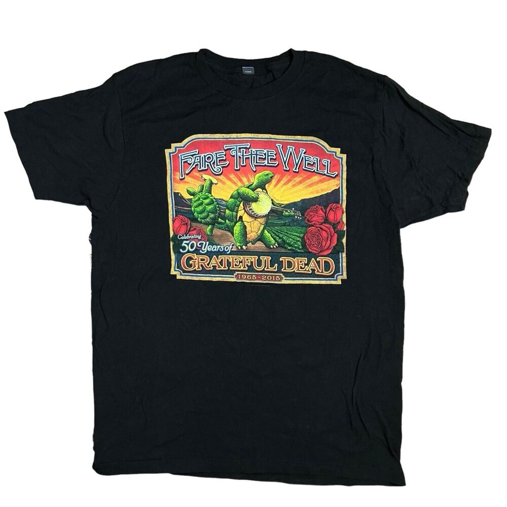 Grateful Dead Shirt Mens L Black Fare Thee Well Celebrating 50 Years Turtle Rose